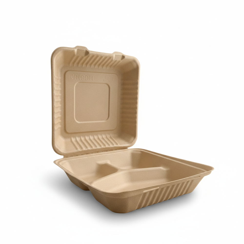 Compostable H/L Box 9x9 03 Compartment 25Ct C8 PN
