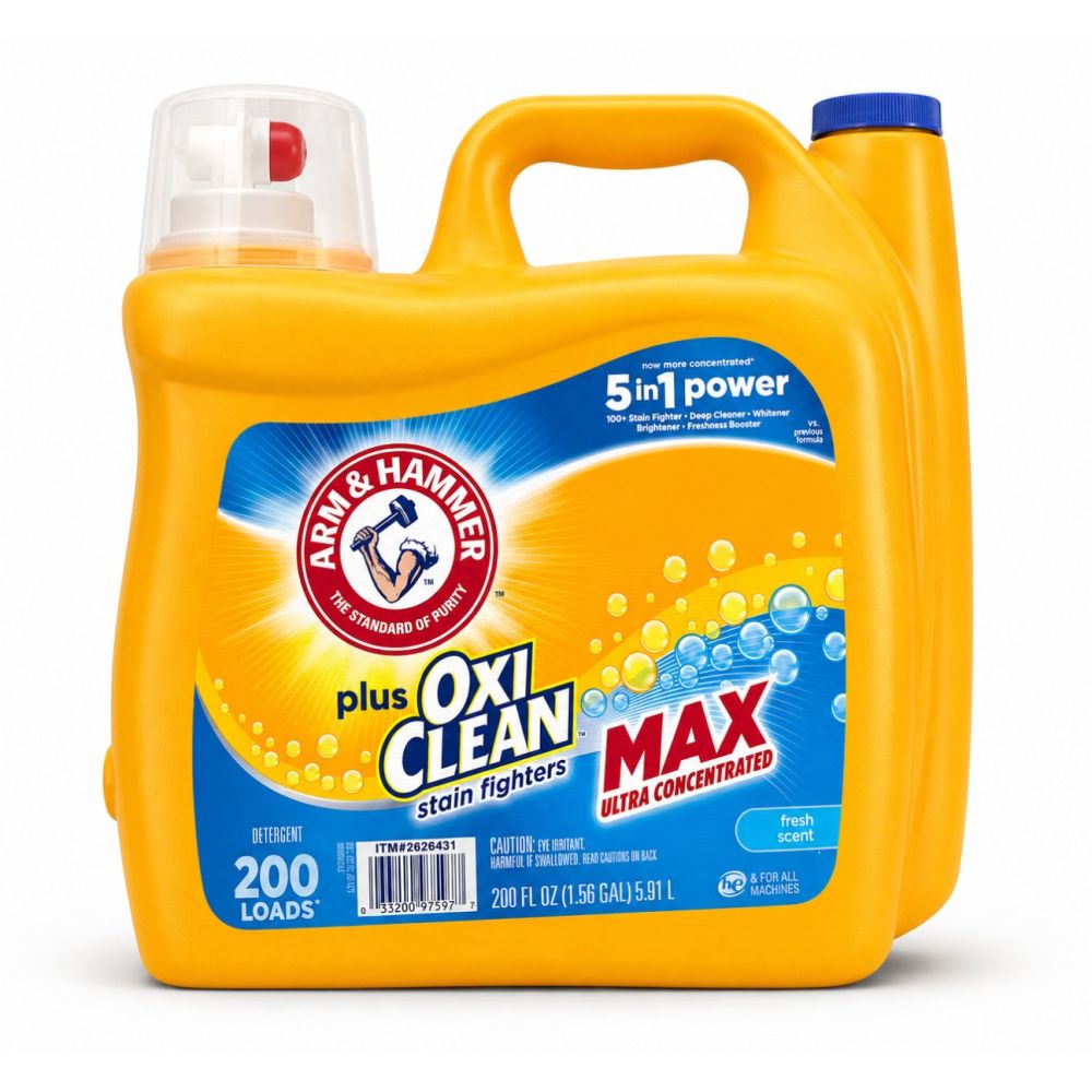 Arm & Hammer Plus OxiClean Max HE Liquid Laundry Detergent, Fresh, 200 Loads, 200 fl oz