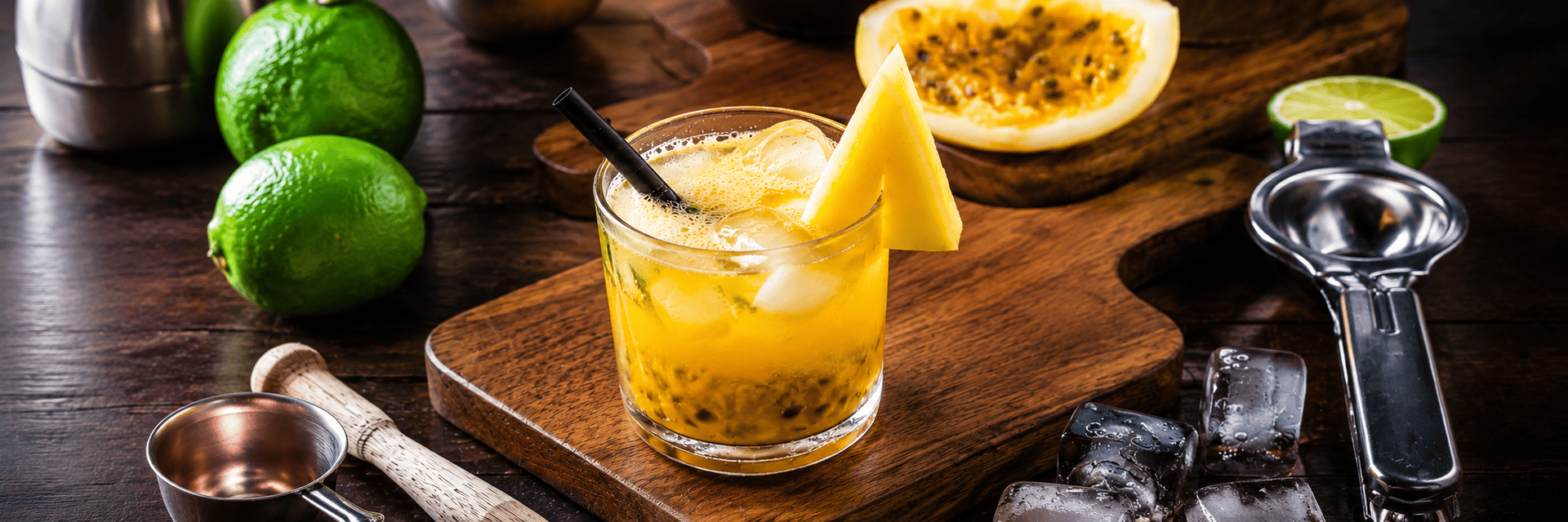 Tropical Passion Fruit Cocktail made with fresh lime and premium ingredients
