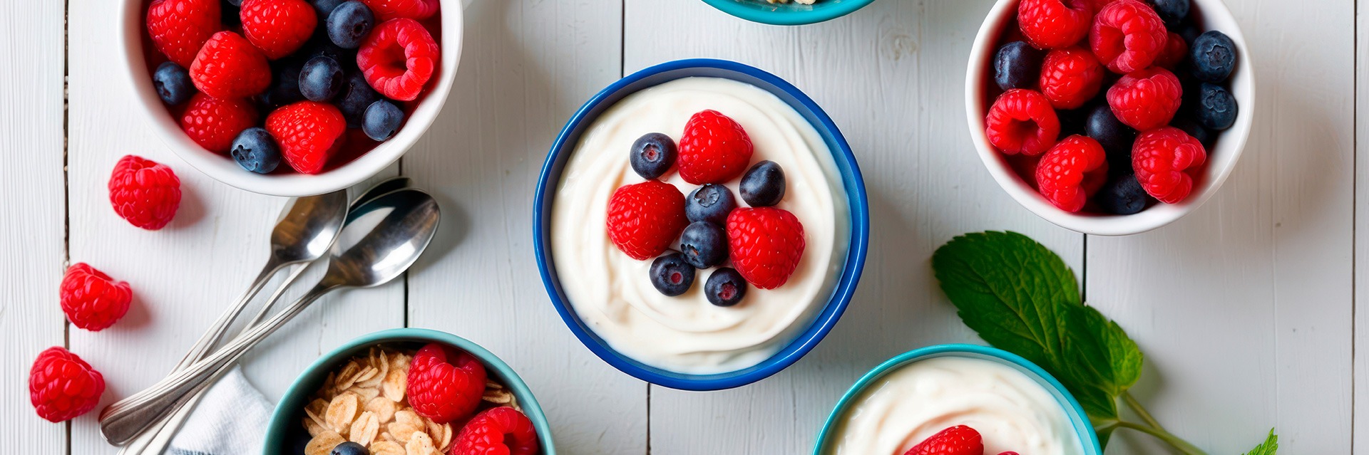 Fruit and yogurt bowl with fresh berries healthy breakfast in Roatan