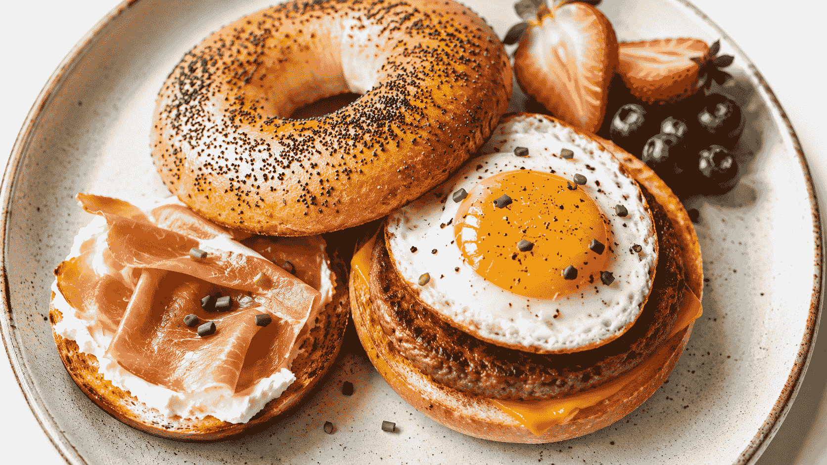 The Best Choice gourmet breakfast bagel with sausage, cheese, and fried egg